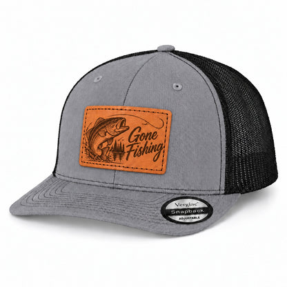 Gone Fishing Leather Patch Trucker Hat