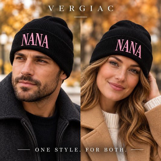 A NANA Embroidered Acrylic Knitted Hat Unisex High Elasticity High Gram Weight Warm and Comfortable