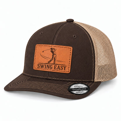 Swing Easy Golf Swing Graphic Leather Patch Trucker Hat