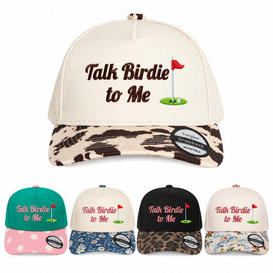 Talk Birdie to Me Golf Flag and Letter Embroidered 5-Panel Cotton Trucker Hat with Printed Brim and Structured Front, Adjustable Unisex Baseball Cap, 1 Piece