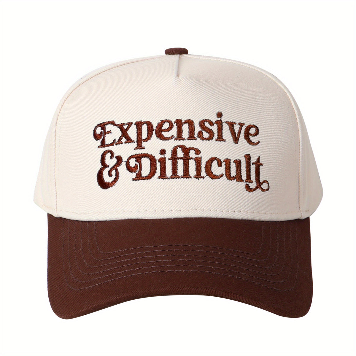 EXPENSIVE DIFFICULT Embroidered Baseball Cap Playful Color Blocked Adjustable Snapback Novelty Statement Sun Hat for Urban Attitude