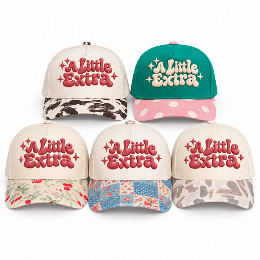 A Little Extra Star and Letter Embroidered 5-Panel Cotton Trucker Hat with Printed Brim and Structured Front, Adjustable Unisex Baseball Cap, 1 Piece