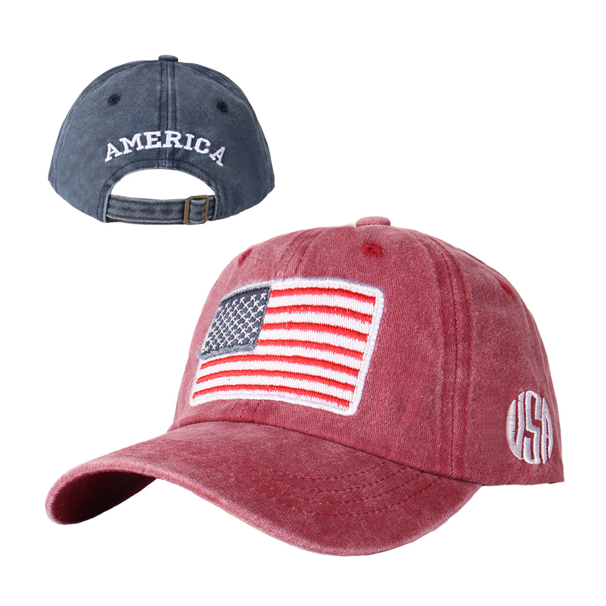 Vintage Washed USA Flag Embroidered Baseball Cap