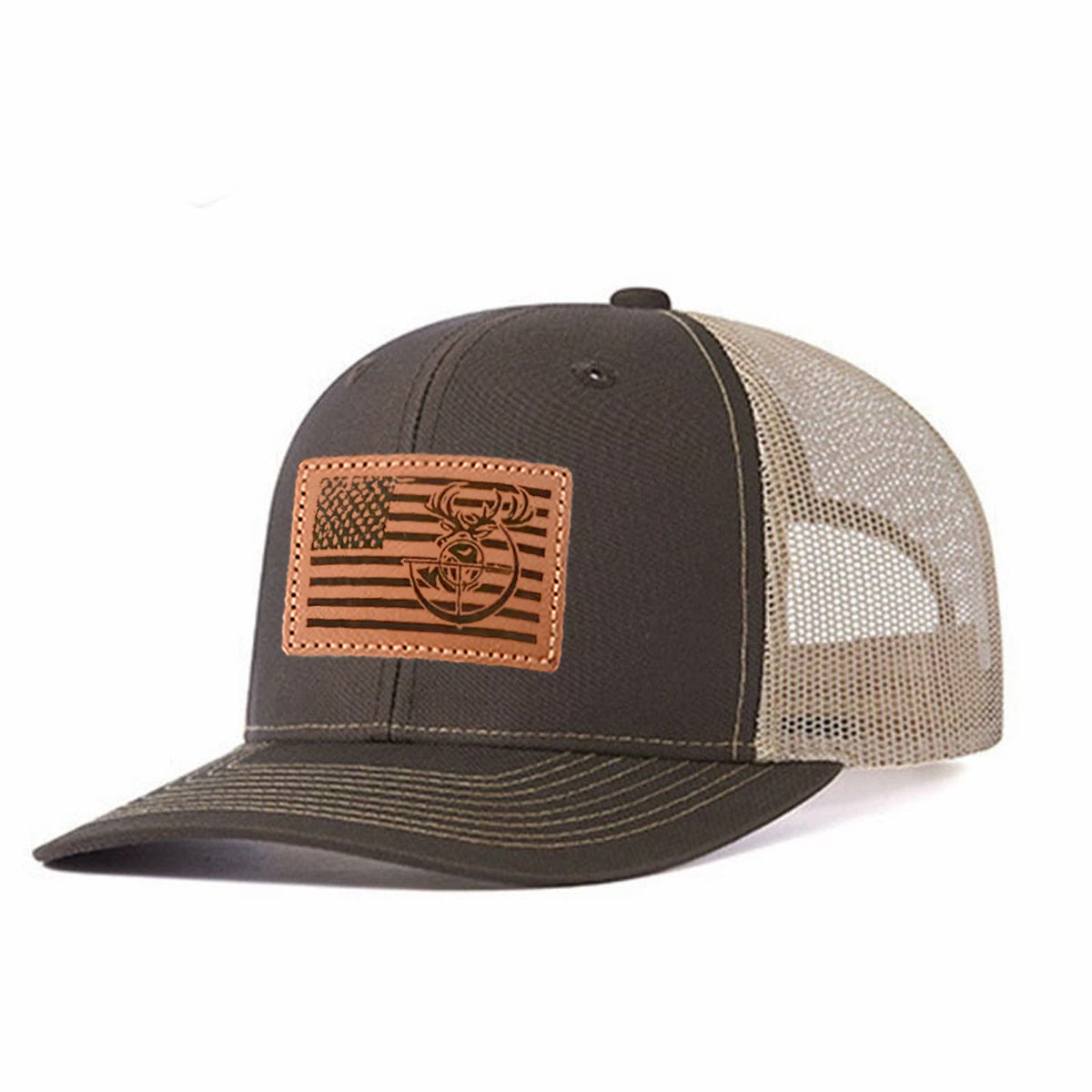 Antler And Bow Leather Patch Trucker Hat