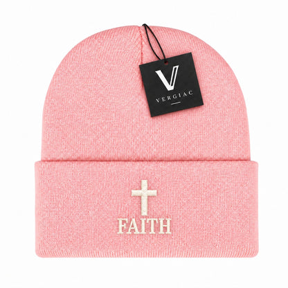 A FAITH Embroidered Acrylic Knitted Hat Unisex High Elasticity High Gram Weight Warm and Comfortable