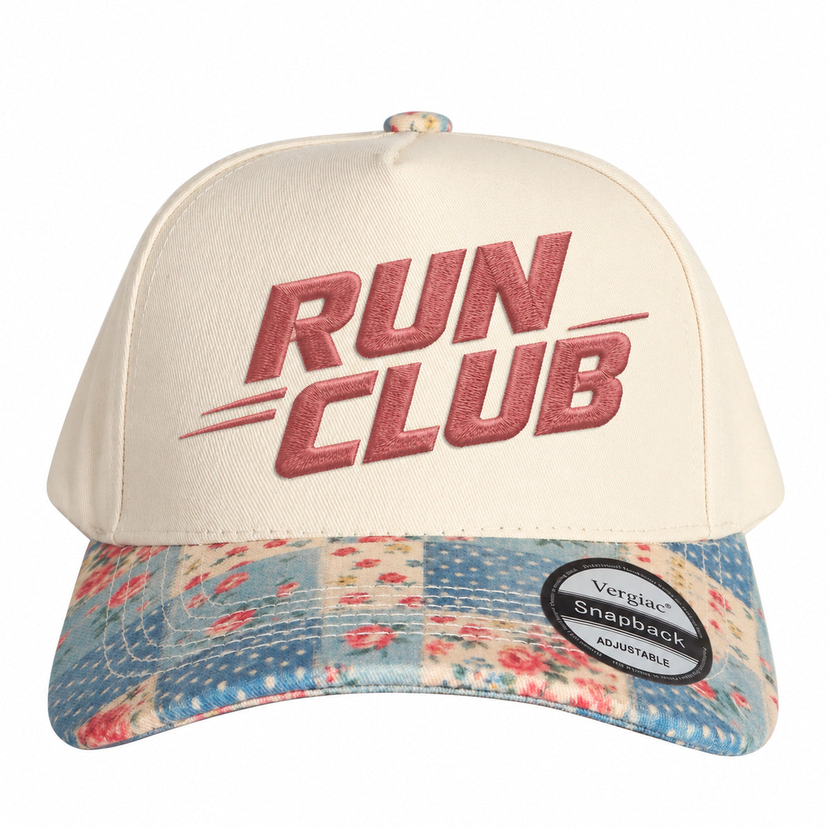 RUN CLUB Sports Letter Embroidered 5-Panel Cotton Trucker Hat with Printed Brim and Structured Front, Adjustable Unisex Baseball Cap, 1 Piece