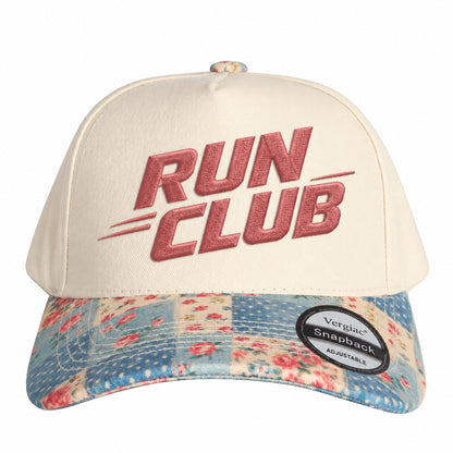 RUN CLUB Sports Letter Embroidered 5-Panel Cotton Trucker Hat with Printed Brim and Structured Front, Adjustable Unisex Baseball Cap, 1 Piece