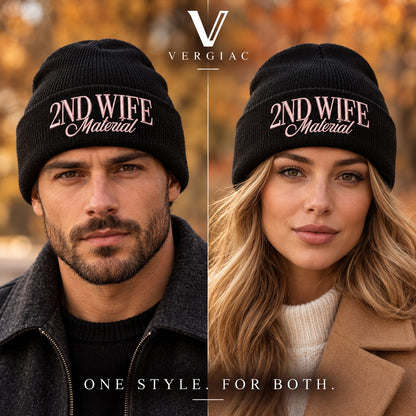 A 2ND WIFE Embroidered Acrylic Knitted Hat Unisex High Elasticity High Gram Weight Warm and Comfortable