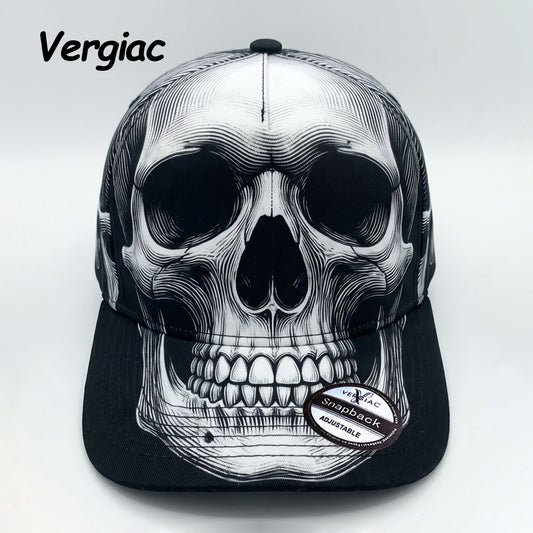 Skull Print Baseball Cap with Slightly Curved Brim, Adjustable Unisex Gothic Hat, 1 Piece