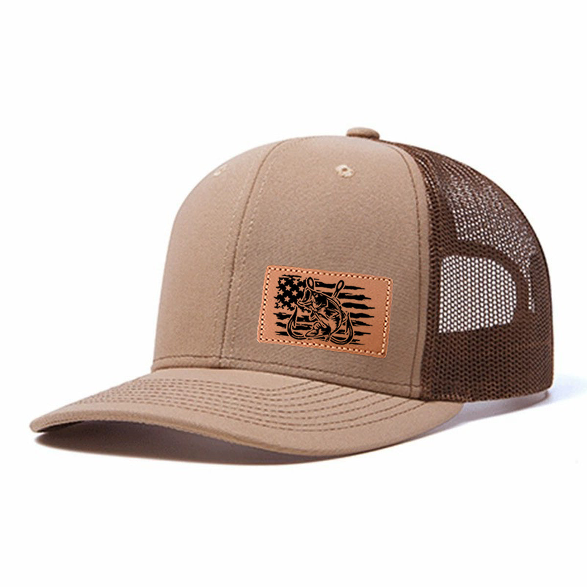 Fishing-themed Leather Patch Trucker Hat