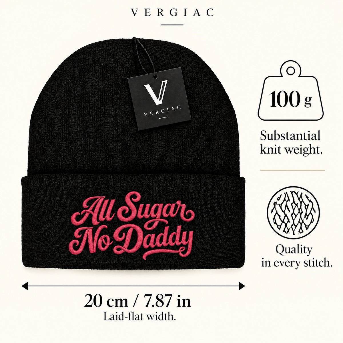A All Sugar No Daddy Embroidered Acrylic Knitted Hat Unisex High Elasticity High Gram Weight Warm and Comfortable