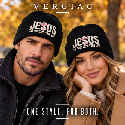 A JESUS Embroidered Acrylic Knitted Hat Unisex High Elasticity High Gram Weight Warm and Comfortable