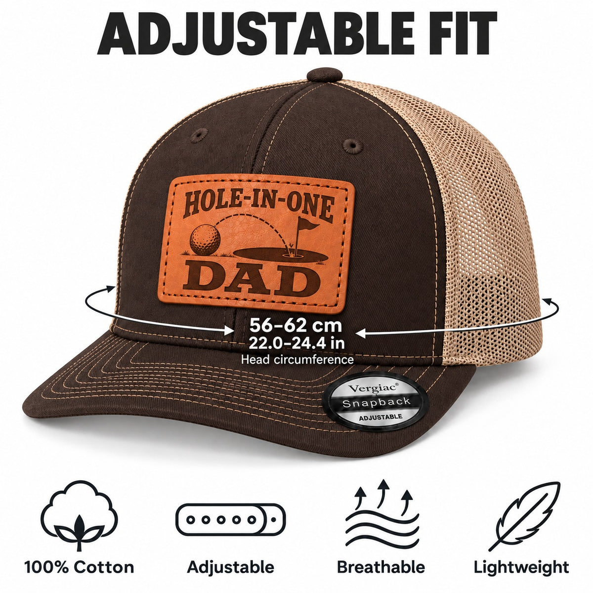 Hole-in-one Dad Golf Hole And Flag Graphic Leather Patch Trucker Hat