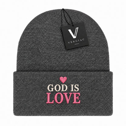 A GOD IS LOVE Embroidered Acrylic Knitted Hat Unisex High Elasticity High Gram Weight Warm and Comfortable