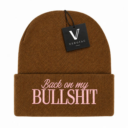 A Back on my BULLSHIT Embroidered Acrylic Knitted Hat Unisex High Elasticity High Gram Weight Warm and Comfortable