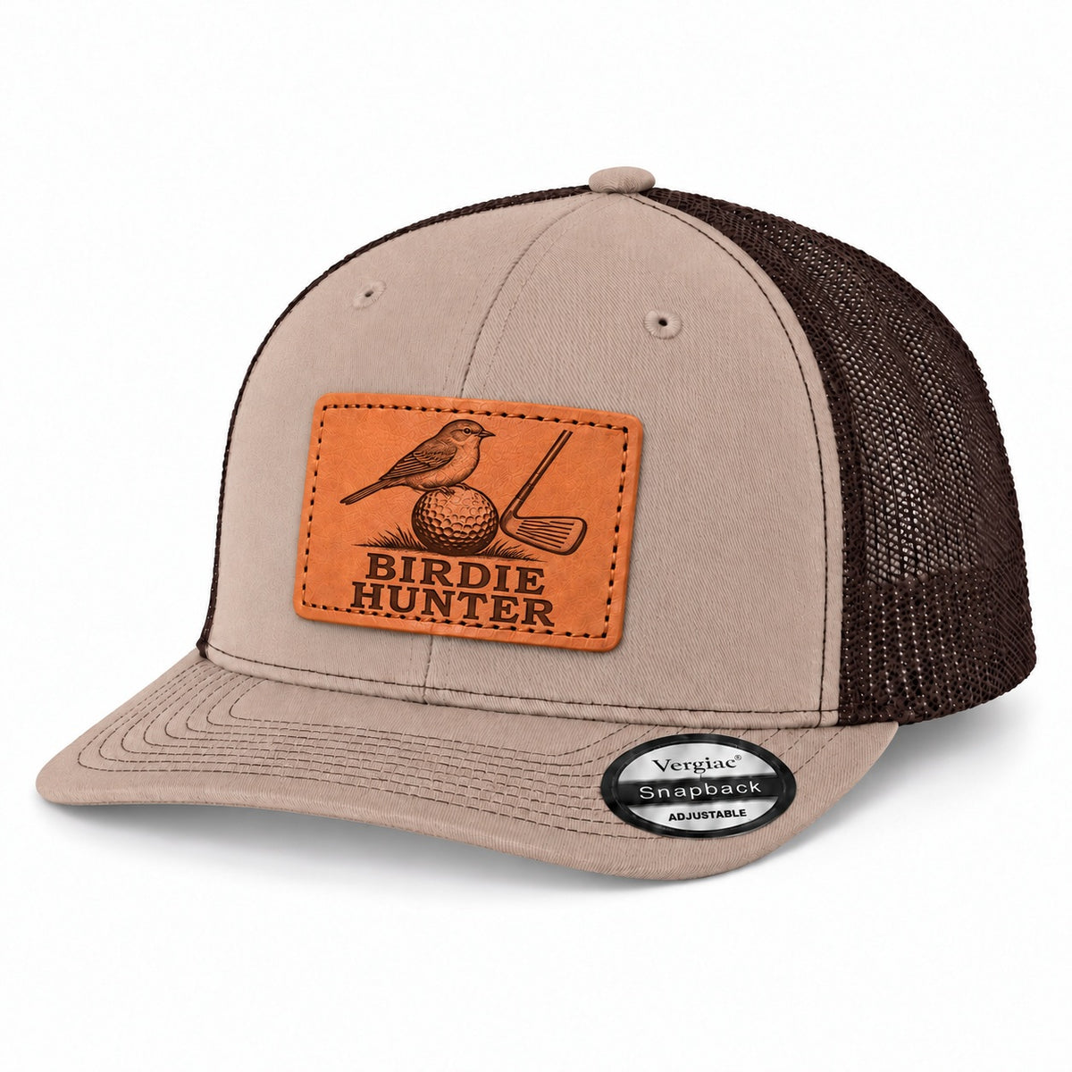 Birdie Hunter Bird And Golf Graphic Leather Patch Trucker Hat