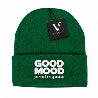 A GOOD MOOD pending... Embroidered Acrylic Knitted Hat Unisex High Elasticity High Gram Weight Warm and Comfortable
