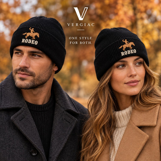 A RODEO Embroidered Acrylic Knitted Hat Unisex High Elasticity High Gram Weight Warm and Comfortable