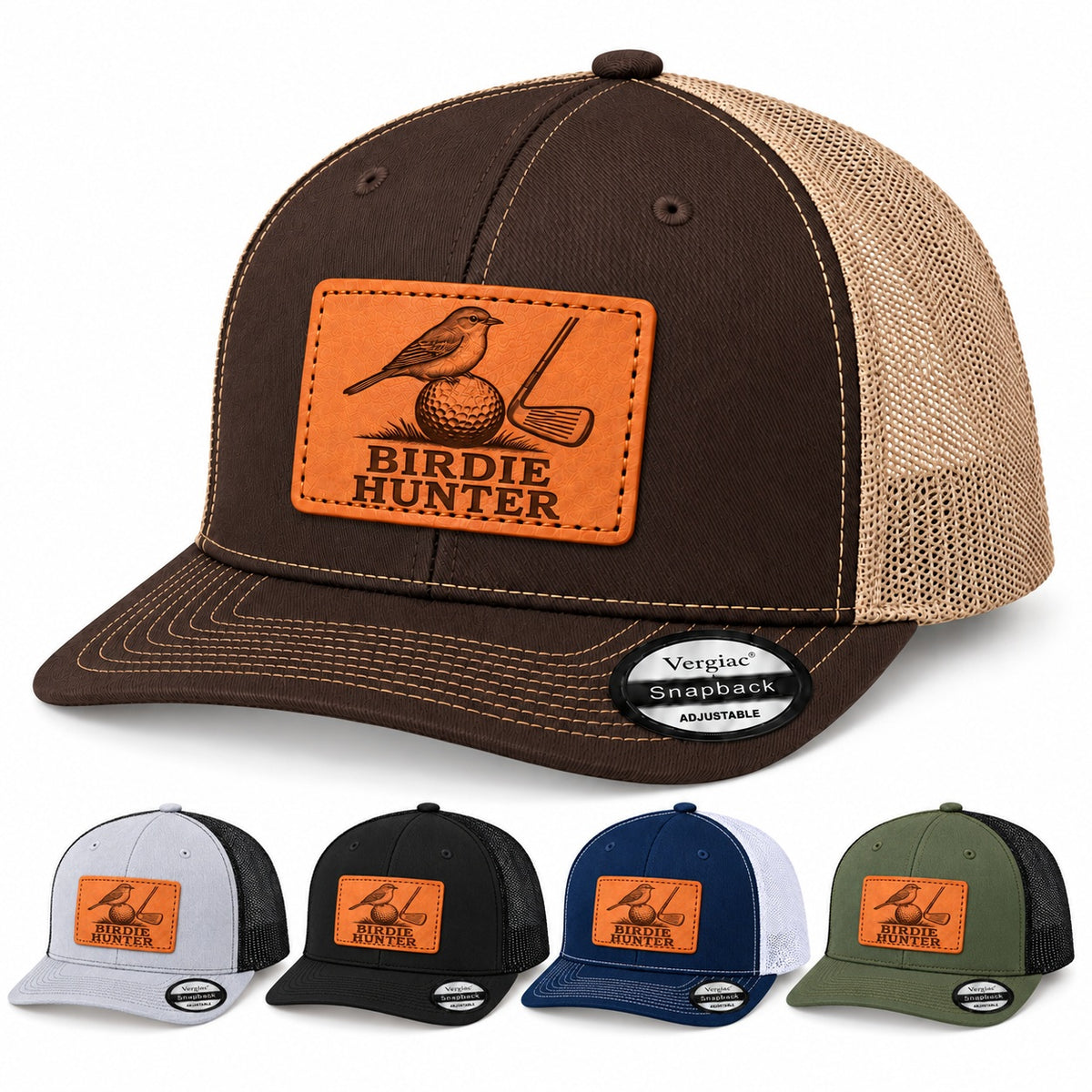 Birdie Hunter Bird And Golf Graphic Leather Patch Trucker Hat