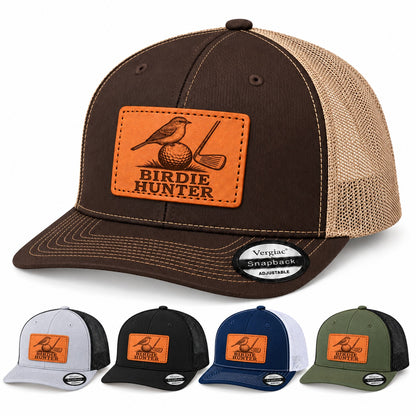 Birdie Hunter Bird And Golf Graphic Leather Patch Trucker Hat