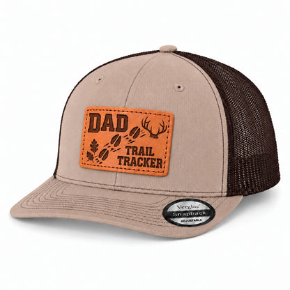 Dad Trail Tracker Antler And Hoofprint Graphic Leather Patch Trucker Hat