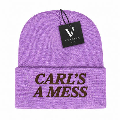 A CARL'S A MESS Embroidered Acrylic Knitted Hat Unisex High Elasticity High Gram Weight Warm and Comfortable