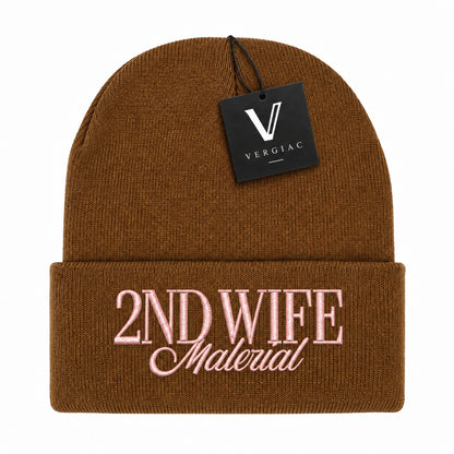 A 2ND WIFE Embroidered Acrylic Knitted Hat Unisex High Elasticity High Gram Weight Warm and Comfortable