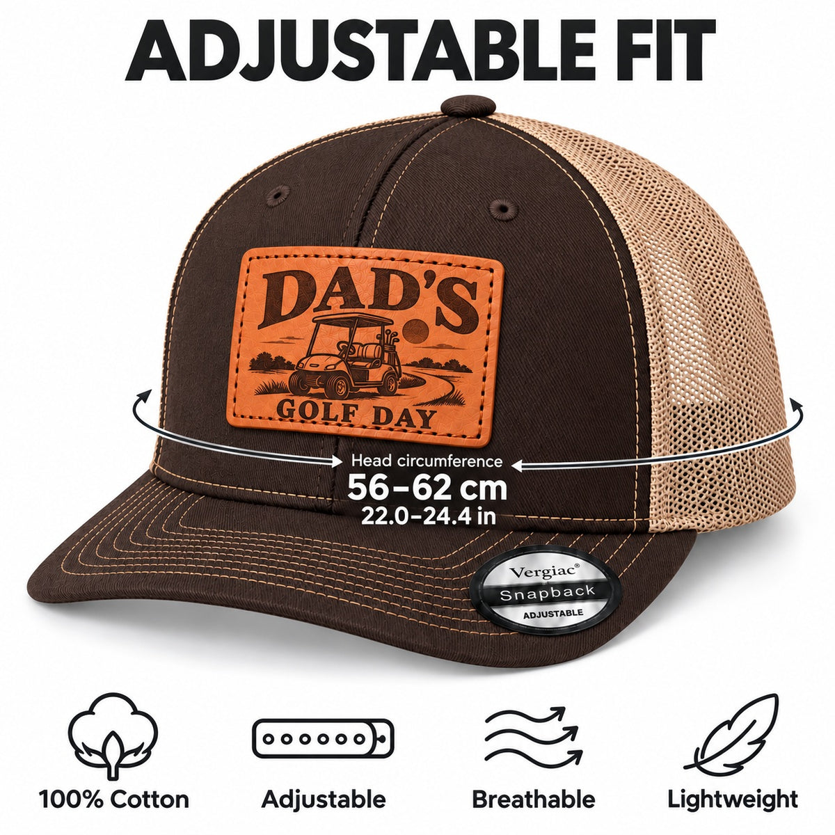 Dad's Golf Day Golf Cart Graphic Leather Patch Trucker Hat