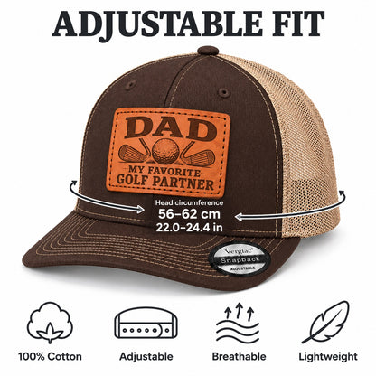 Dad My Favorite Golf Partner Golf Club Graphic Leather Patch Trucker Hat