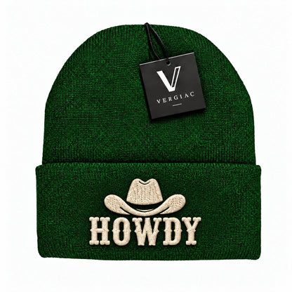 A HOWDY Embroidered Acrylic Knitted Hat Unisex High Elasticity High Gram Weight Warm and Comfortable