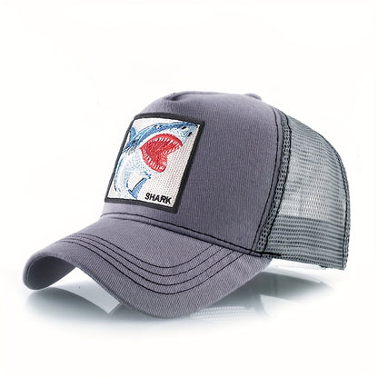 Shark Embroidered Unisex Trucker Baseball Cap