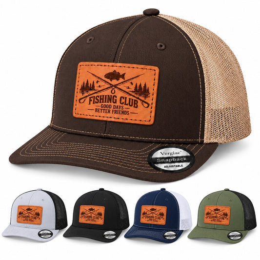 Fishing Club Good Days Better Friends Leather Patch Hat
