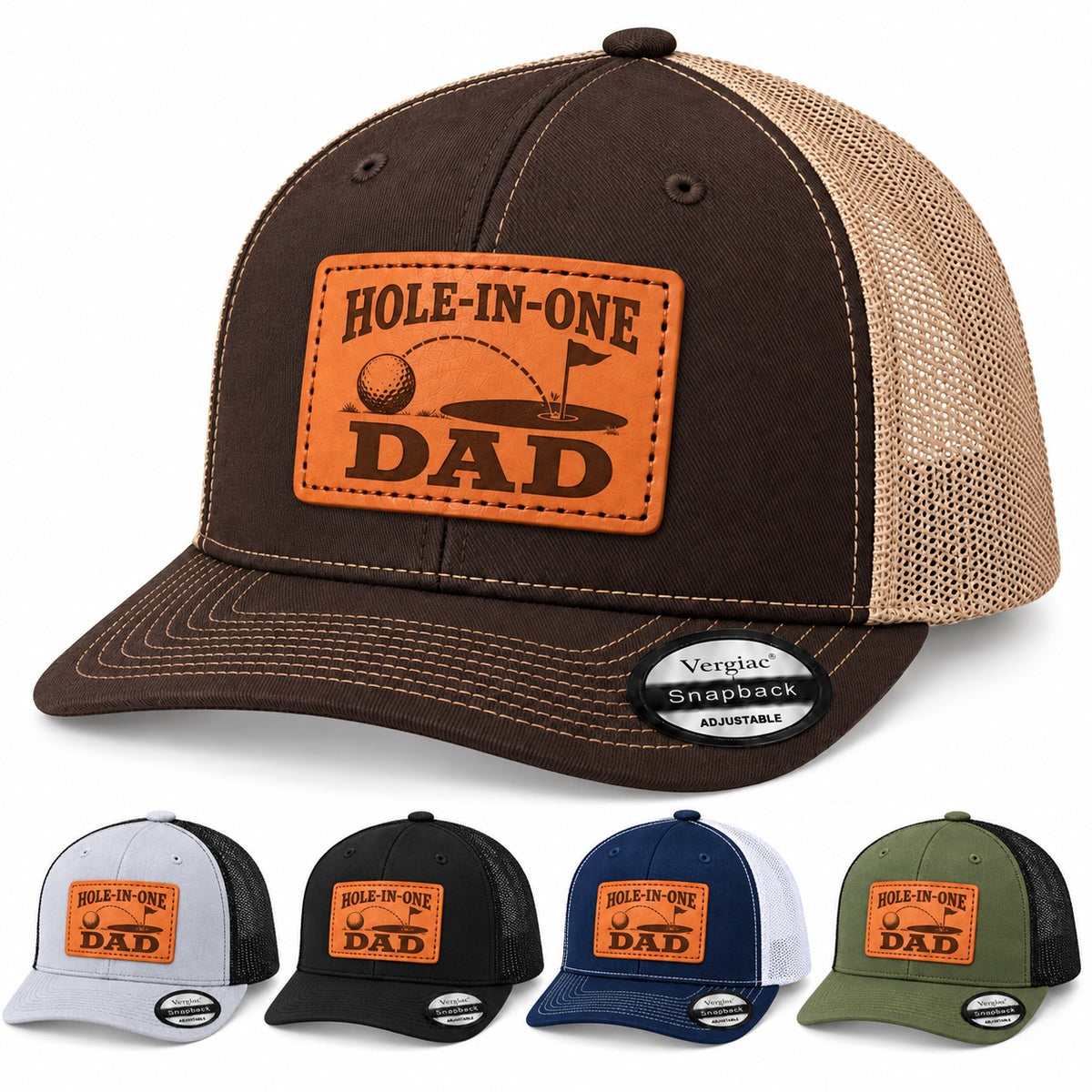 Hole-in-one Dad Golf Hole And Flag Graphic Leather Patch Trucker Hat