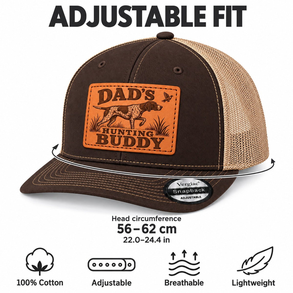 Dad's Hunting Buddy Hunting Dog And Bird Graphic Leather Patch Trucker Hat