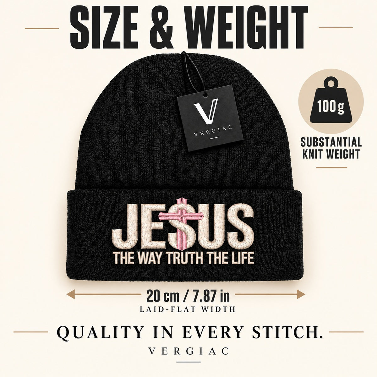 A JESUS Embroidered Acrylic Knitted Hat Unisex High Elasticity High Gram Weight Warm and Comfortable