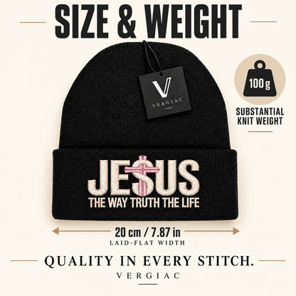 A JESUS Embroidered Acrylic Knitted Hat Unisex High Elasticity High Gram Weight Warm and Comfortable