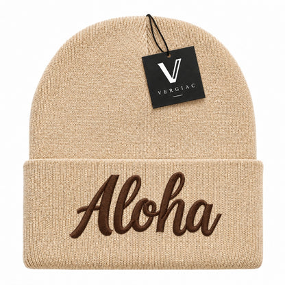 A ALOHA Embroidered Acrylic Knitted Hat Unisex High Elasticity High Gram Weight Warm and Comfortable