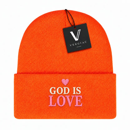 A GOD IS LOVE Embroidered Acrylic Knitted Hat Unisex High Elasticity High Gram Weight Warm and Comfortable