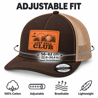 Lost Ball Club Golf Graphic Leather Patch Trucker Hat