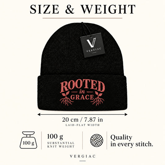 A ROOTED in GRACE Embroidered Acrylic Knitted Hat Unisex High Elasticity High Gram Weight Warm and Comfortable