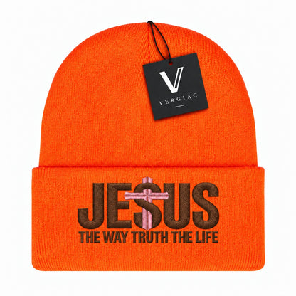 A JESUS Embroidered Acrylic Knitted Hat Unisex High Elasticity High Gram Weight Warm and Comfortable