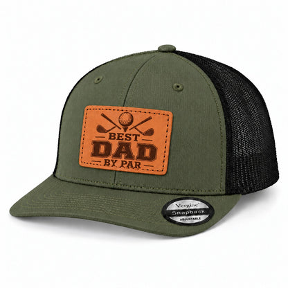 Best Dad By Par Golf Club Graphic Leather Patch Trucker Hat