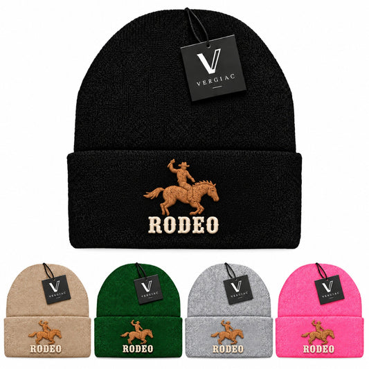 A RODEO Embroidered Acrylic Knitted Hat Unisex High Elasticity High Gram Weight Warm and Comfortable