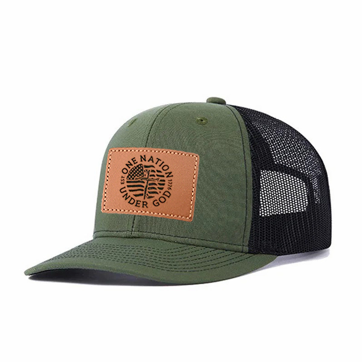 One Nation Under God Leather Patch Trucker Hat