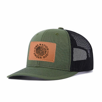One Nation Under God Leather Patch Trucker Hat