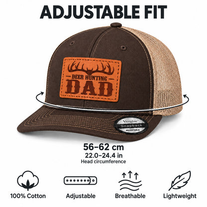 Deer Hunting Dad Antler Graphic Leather Patch Trucker Hat