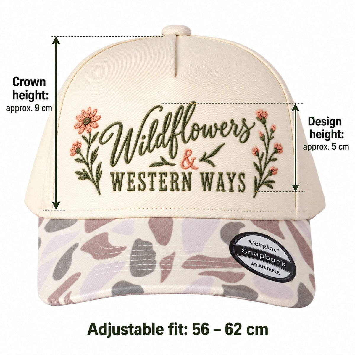 5-Panel Embroidered Cotton Trucker Hat with Printed Brim and Structured Front, Adjustable Unisex Baseball Cap, 1 Piece