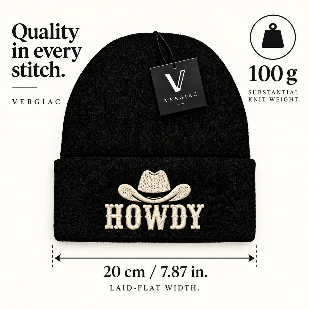 A HOWDY Embroidered Acrylic Knitted Hat Unisex High Elasticity High Gram Weight Warm and Comfortable
