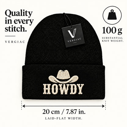 A HOWDY Embroidered Acrylic Knitted Hat Unisex High Elasticity High Gram Weight Warm and Comfortable