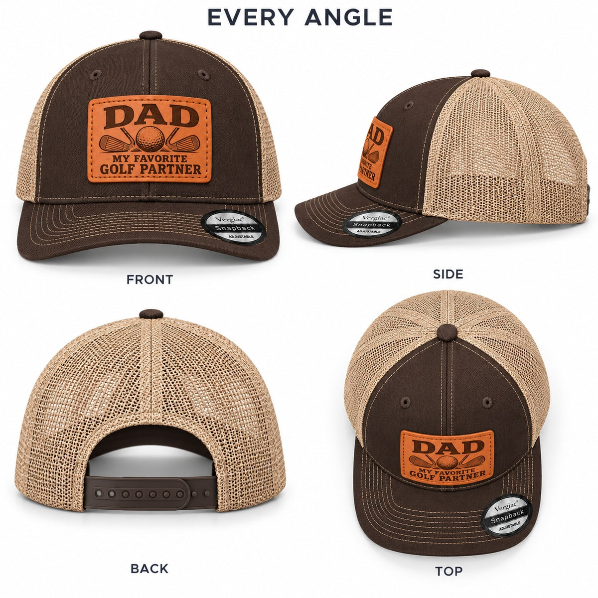 Dad My Favorite Golf Partner Golf Club Graphic Leather Patch Trucker Hat